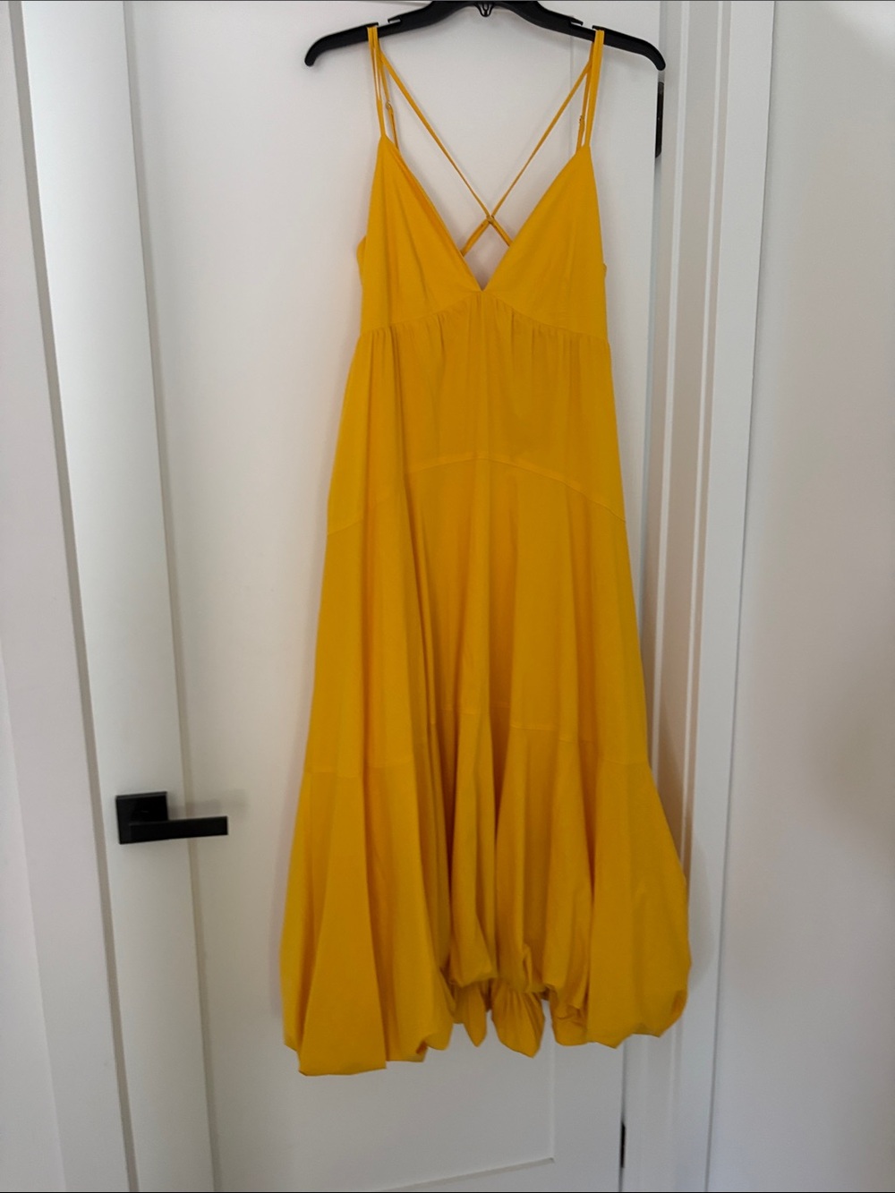 cinq a sept Effie dress in dandelion yellow Strappy Midi bubble bottom.